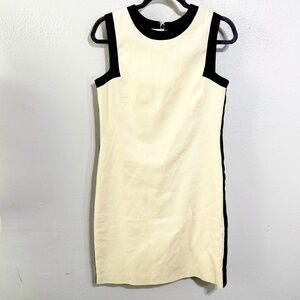 Lauren Ralph Lauren Cream and Black Sheath cotton linen Dress size 10 classic